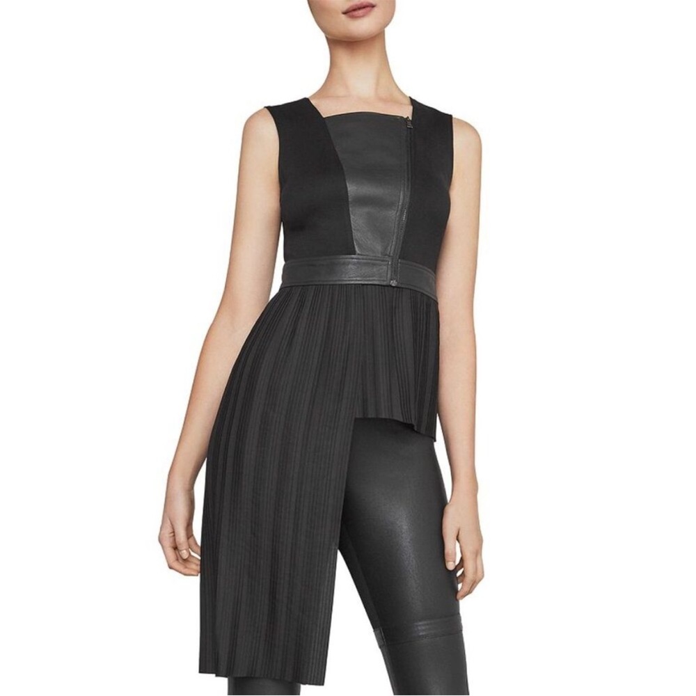 BCBGMaxAzria Black Asymmetrical Pleated Top